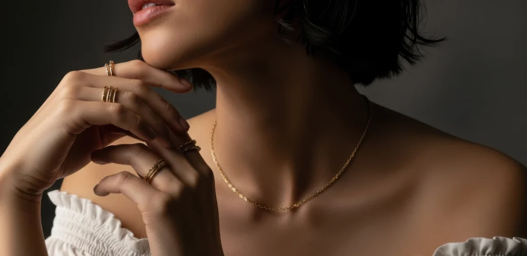 La superposition des bijoux dorés fins